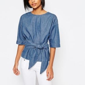 Vero Moda Denim Kimono Sleeve Tie Top Size XS